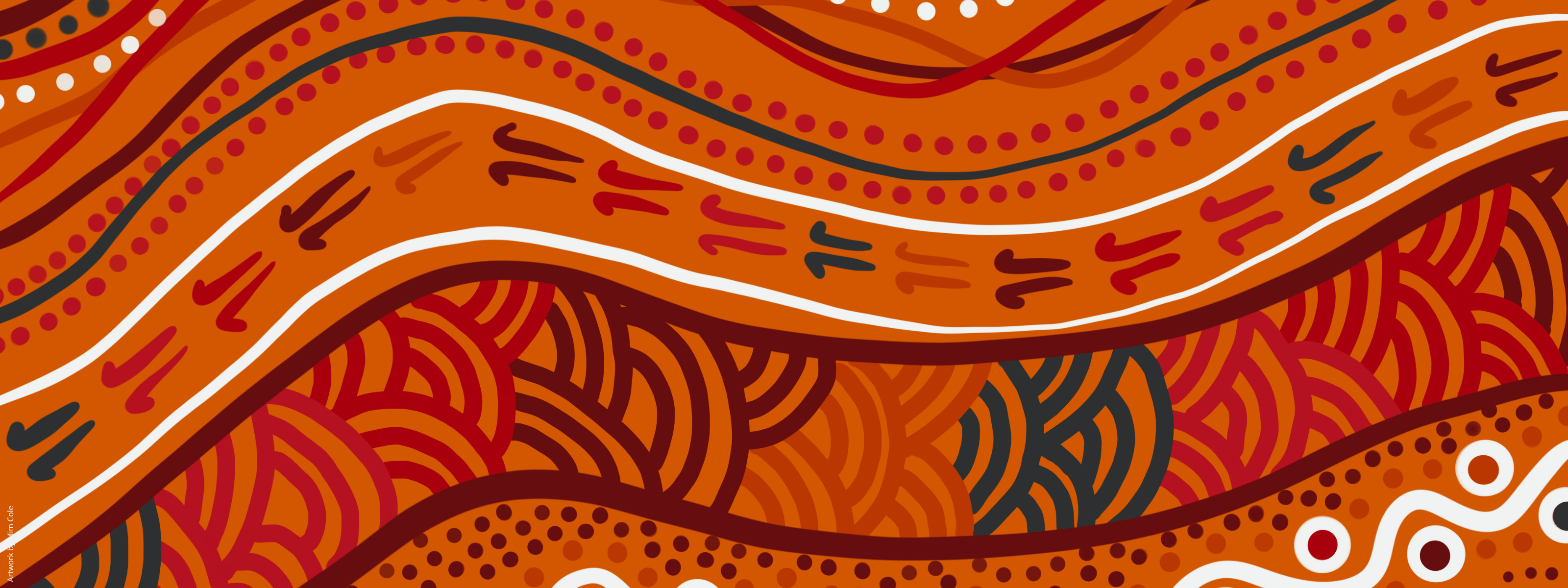 Colourful Indigenous artwork by Gulumoerrgin (Larrakia), Wardaman, and Karajarri visual artist, Mim Cole, from Darwin, Northern Territory, Australia. 