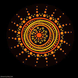 Colourful artwork by Gulumoerrgin (Larrakia), Wardaman, and Karajarri visual artist, Mim Cole, from Darwin, Northern Territory, Australia. 