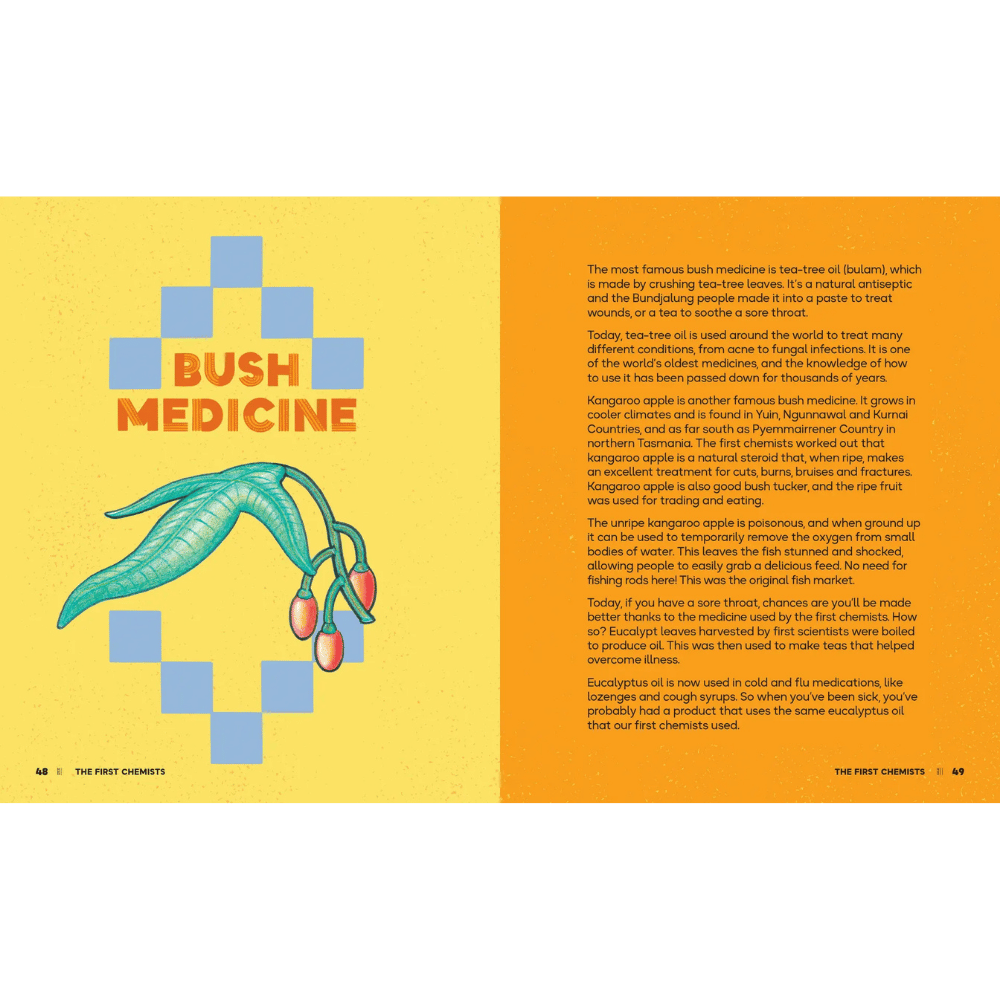 Internal page from 'The First Scientists' book focusing on the 'Bush Medicine' chapter 