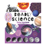 Book cover of 'Deadly Science: The solar system' by Australian Geographic with space-themed illustrations on a purple background.