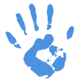 Blue handprint on a white background